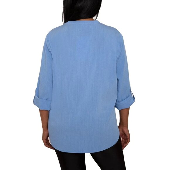 NEW Mario Serrani Women's Size XXL Button Front Blouse Sky Blue Relaxed Fit - Picture 2 of 9
